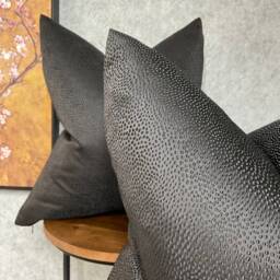 Handmade Textured Black Pillow Cover, Throw Sham For Sofa Bed - Double Sided , Ashley Wilde Fabric Blean Ebony - thumbnail 3