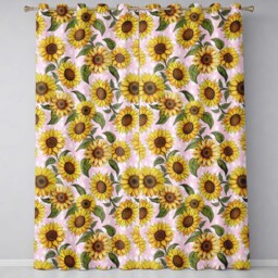 Bright Yellow Sunflower Floral Seamless Pattern Blush Dot Background Readymade Eyelet Ring Top Thermal 100% Blackout Curtains - thumbnail 2