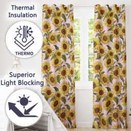 Bright Yellow Sunflower Floral Seamless Pattern Blush Dot Background Readymade Eyelet Ring Top Thermal 100% Blackout Curtains - thumbnail 3