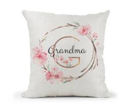Personalised Cream Cushion.. Pink & Gold Floral Initial & Name.. Grandma. Nan, Nanny, Nannan Etc Mum Gift