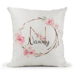 Personalised Cream Cushion.. Pink & Gold Floral Initial & Name.. Grandma. Nan, Nanny, Nannan Etc Mum Gift - thumbnail 2