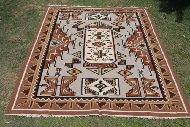 Navajo Kilim Hand Woven Southwestern Native American Tribal Style Rug 100% Wool Transitional Area Rug, 10' X 14', Brown - image 1