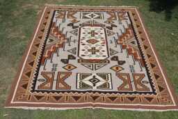 Navajo Kilim Hand Woven Southwestern Native American Tribal Style Rug 100% Wool Transitional Area Rug, 10' X 14', Brown - thumbnail 1