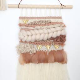Blush Feather Weaving Wall Hanging Raw Brass Boho Decor