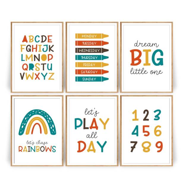 Nursery Wall Art, Colourful Playroom Prints, Print, Decor, Learning Abc Number Educational - image 1