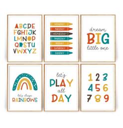 Nursery Wall Art, Colourful Playroom Prints, Print, Decor, Learning Abc Number Educational - thumbnail 1