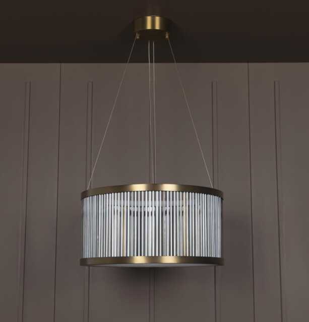 Glass Rod Chandelier, Antique Brass, Led Dining Room Light, Mid Century Pendant Fixture - image 1