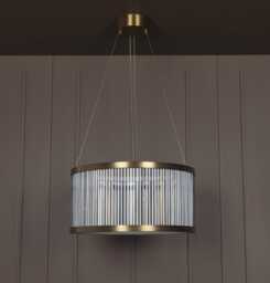 Glass Rod Chandelier, Antique Brass, Led Dining Room Light, Mid Century Pendant Fixture - thumbnail 1