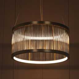 Glass Rod Chandelier, Antique Brass, Led Dining Room Light, Mid Century Pendant Fixture - thumbnail 3
