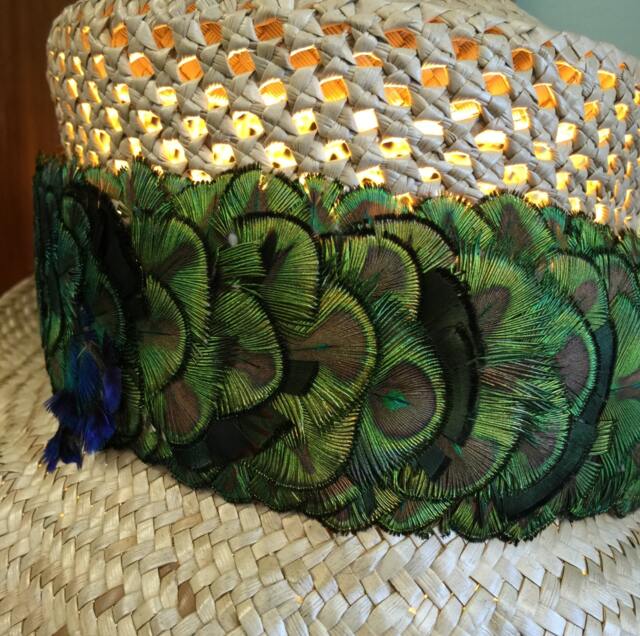 Master Quality Made in Maui Golden Peacock Feather Lei Hatband From Hawaii - image 1