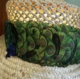 Master Quality Made in Maui Golden Peacock Feather Lei Hatband From Hawaii