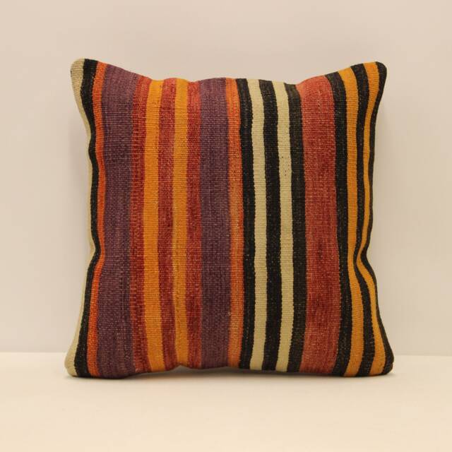 Vintage Turkish Kilim Pillow Cover, Boho Home Decor - 16x16 In - image 1