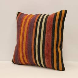 Vintage Turkish Kilim Pillow Cover, Boho Home Decor - 16x16 In - thumbnail 3