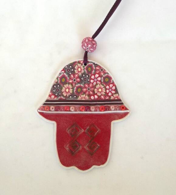 Hand Wall Hanging, New Home Gift, Red Decor, Hamsa Evil Eye, Good Luck Protection Amulet - image 1