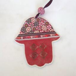 Hand Wall Hanging, New Home Gift, Red Decor, Hamsa Evil Eye, Good Luck Protection Amulet - thumbnail 3