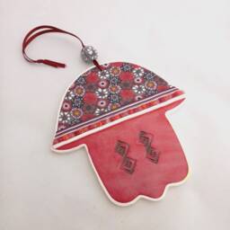 Hand Wall Hanging, New Home Gift, Red Decor, Hamsa Evil Eye, Good Luck Protection Amulet - thumbnail 2