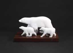 Polar Bear & Cubs Resin Sculpture By John Perry On Hardwood