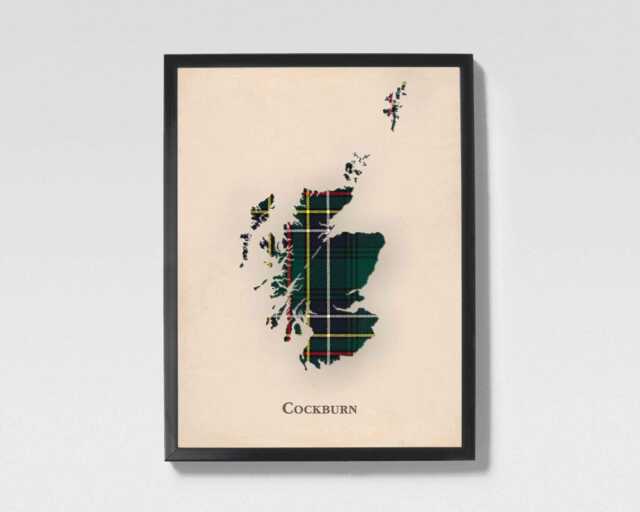 Clan Cockburn Scottish Tartan Map - Of Scotland Family Wall Decor, Ready To Hang - image 1