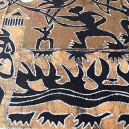 Vintage Indigo Batik Wall Hanging, Tribal Abstract Art Tapestry - thumbnail 2