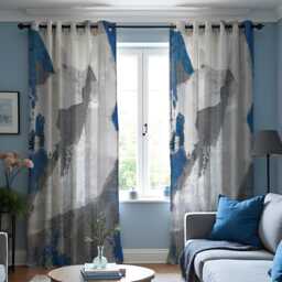 Grey & Blue Abstract Curtains, Modern Artistic Brushstroke Drapes, Contemporary Window Panels, Custom Sizes Eyelet Or Rod Pocket Options - thumbnail 2