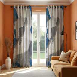 Grey & Blue Abstract Curtains, Modern Artistic Brushstroke Drapes, Contemporary Window Panels, Custom Sizes Eyelet Or Rod Pocket Options - thumbnail 3