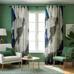 Grey & Blue Abstract Curtains, Modern Artistic Brushstroke Drapes, Contemporary Window Panels, Custom Sizes Eyelet Or Rod Pocket Options - thumbnail 4