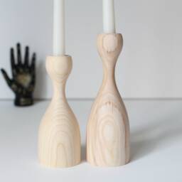 Scandinavian Wooden Candlestick Set Rustic Home Decor - thumbnail 3