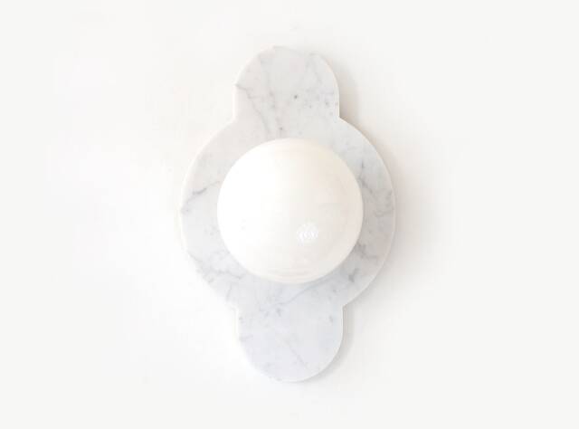 White Cararra Marble & Opal Glass Globe Sconce Light Bohemian Flush Mount Wall Vanity Powder Room - image 1