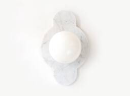White Cararra Marble & Opal Glass Globe Sconce Light Bohemian Flush Mount Wall Vanity Powder Room