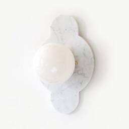 White Cararra Marble & Opal Glass Globe Sconce Light Bohemian Flush Mount Wall Vanity Powder Room - thumbnail 3