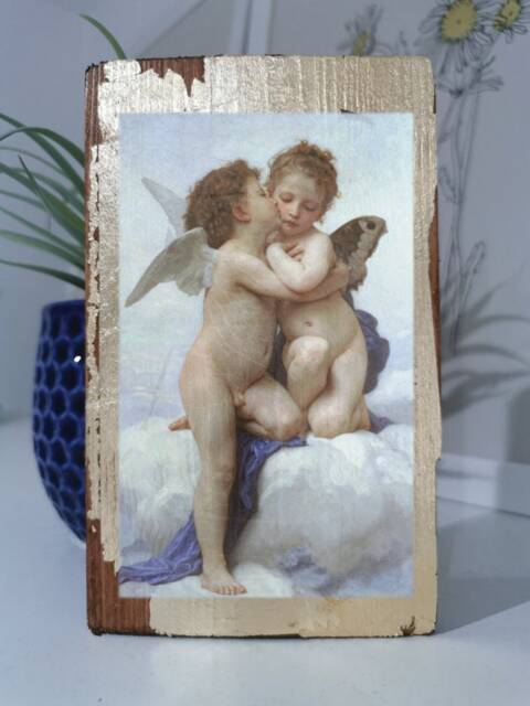 Bouguereau's L'amour Et Psych?? Wooden Wall Art Gold Gilding, Mythology Decor - image 1