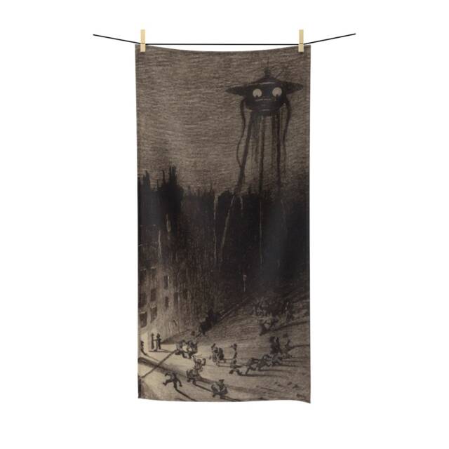 War Of The Worlds, 4 Of 6, Bath Towel, Vintage 1906 Illustration, H.g. Wells - image 1