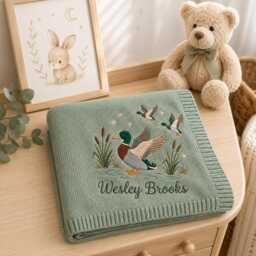 Personalized Mallard Duck Embroidered Baby Blanket, Custom Name Woodland Nursery Gift, Shower Keepsake, Newborn Gift - thumbnail 1