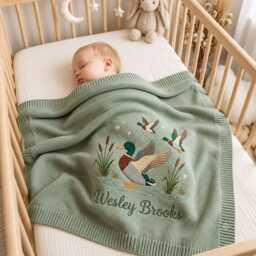 Personalized Mallard Duck Embroidered Baby Blanket, Custom Name Woodland Nursery Gift, Shower Keepsake, Newborn Gift - thumbnail 2