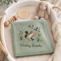 Personalized Mallard Duck Embroidered Baby Blanket, Custom Name Woodland Nursery Gift, Shower Keepsake, Newborn Gift - thumbnail 3