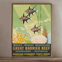 Vintage Barrier Reef Travel Poster Print, Queensland Australia Ocean Marine Wall Art - thumbnail 2