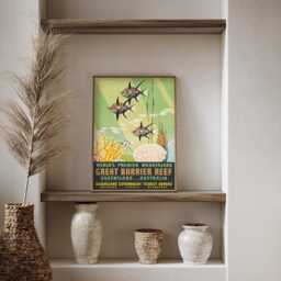 Vintage Barrier Reef Travel Poster Print, Queensland Australia Ocean Marine Wall Art - thumbnail 3