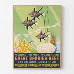 Vintage Barrier Reef Travel Poster Print, Queensland Australia Ocean Marine Wall Art - thumbnail 1