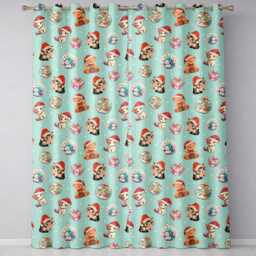 Cute Christmas Cats Teddy Bear Baubles On Teal Background Seamless Pattern Readymade Eyelet Ring Top Thermal 100% Blackout Curtains - thumbnail 2