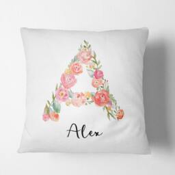 Personalised Alphabet Floral Name Initial Letter Cushion Pillow Case Insert Filler Gift For Him/Her