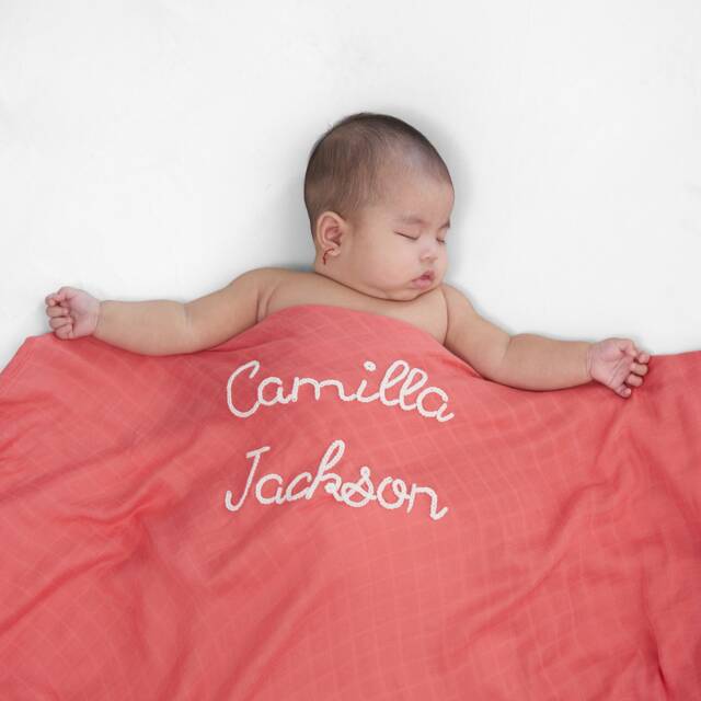 Personalized Hand-Lettered Baby Swaddle - Custom Embroidered Newborn Blanket - image 1