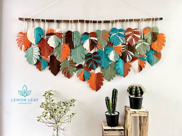 Monstera Macrame Leaf Wall Hanging Boho Tapestry Art - image 1