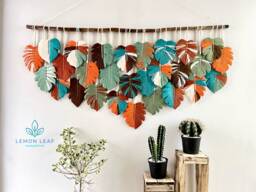 Monstera Macrame Leaf Wall Hanging Boho Tapestry Art - thumbnail 1