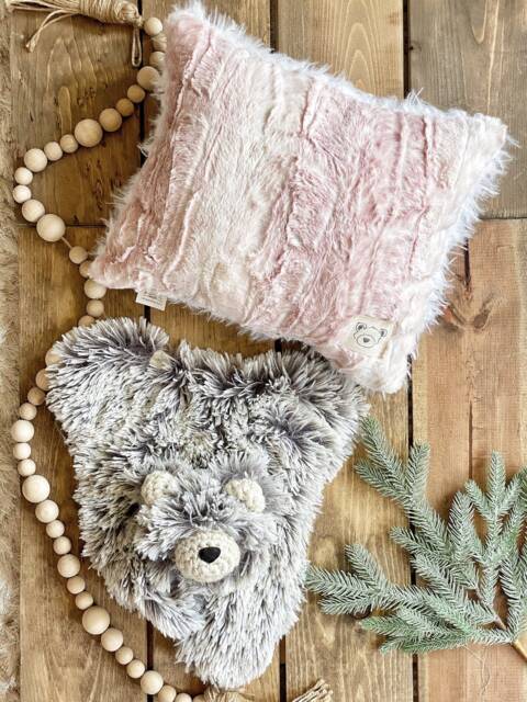 Pink Fawn Faux Fur Pillow For Woodland Nursery Decor - image 1