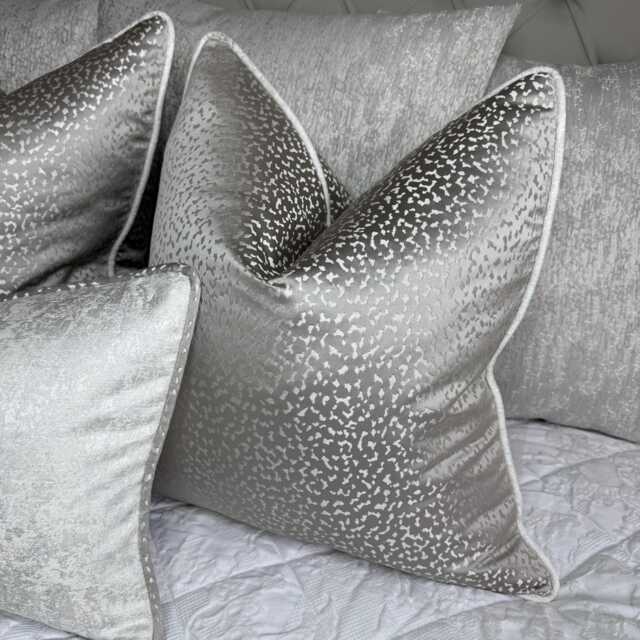 Silver White Luxury Cushion Cover, Crater Shine, Handmade Piped Trim Pillow Sham Case With Diana -All Sizes - image 1