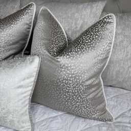 Silver White Luxury Cushion Cover, Crater Shine, Handmade Piped Trim Pillow Sham Case With Diana -All Sizes - thumbnail 1