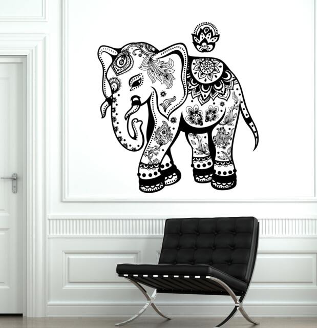 Wall Vinyl Elephant Floral Flower Tribal Ornament Mural Decal Sticker 1768Dz - image 1