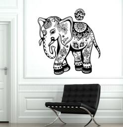 Wall Vinyl Elephant Floral Flower Tribal Ornament Mural Decal Sticker 1768Dz - thumbnail 1