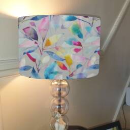 New Handmade Voyage Brympton Lotus Stone Drum Lampshade, Colourful Pink, Blue , Gold, Cerise, Green - thumbnail 2