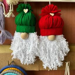 Macrame Santa Figure - Christmas Ornaments, Tree Decor Handmade Angel Star Ornament Cotton Gift - thumbnail 3
